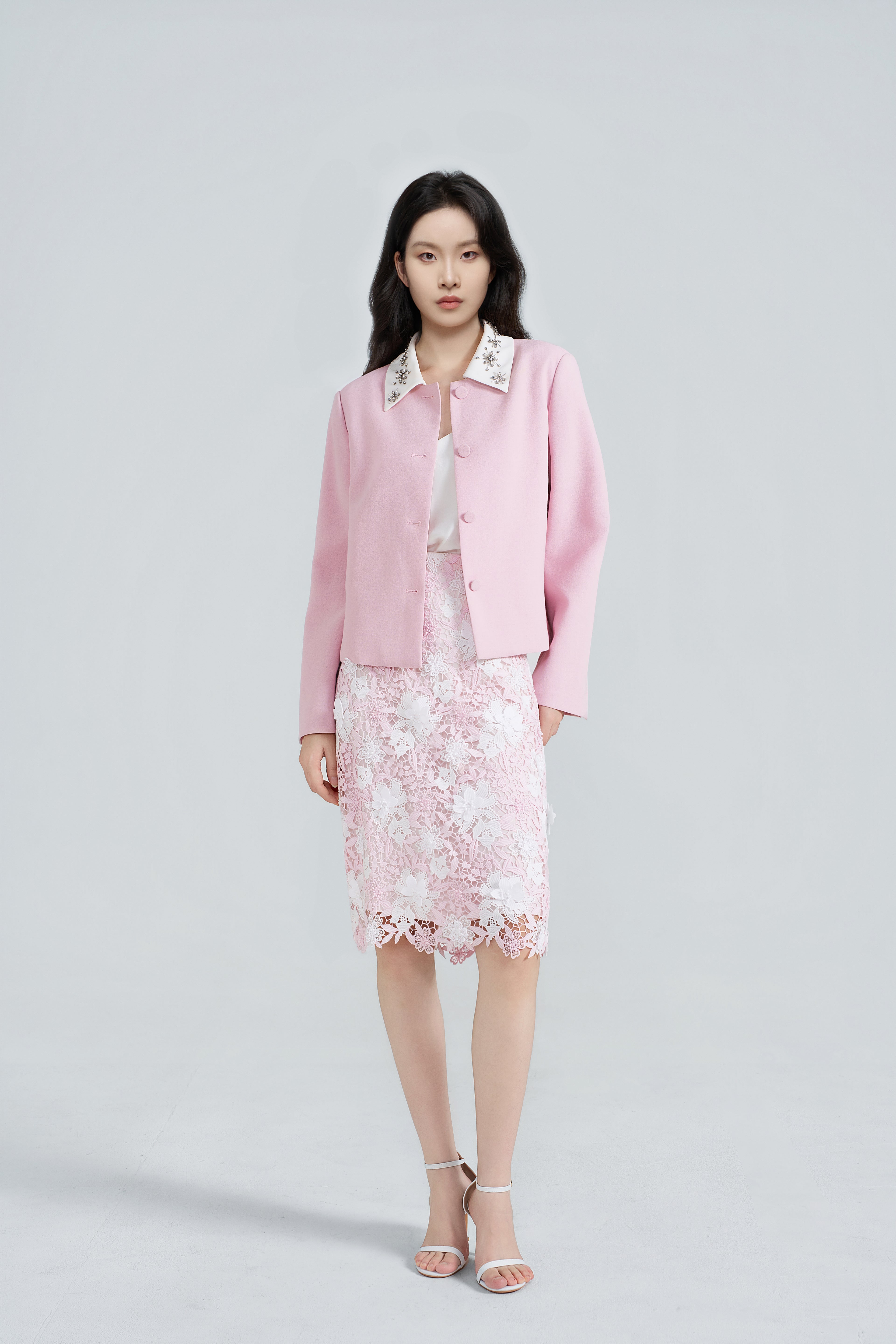 Exquisitely Tailored Bead-Embroidered Pink Coat