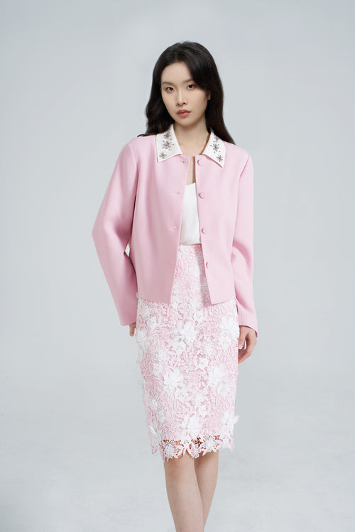 Exquisitely Tailored Bead-Embroidered Pink Coat