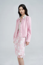 Exquisitely Tailored Bead-Embroidered Pink Coat