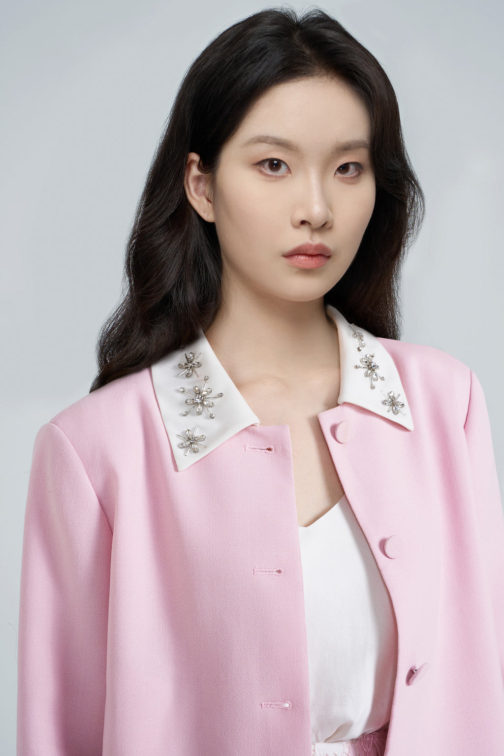 Exquisitely Tailored Bead-Embroidered Pink Coat