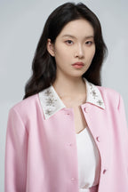 Exquisitely Tailored Bead-Embroidered Pink Coat
