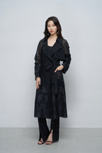 Sheer Lace-Embroidered Trench Coat