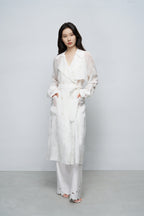 Sheer Lace-Embroidered Trench Coat