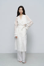Sheer Lace-Embroidered Trench Coat