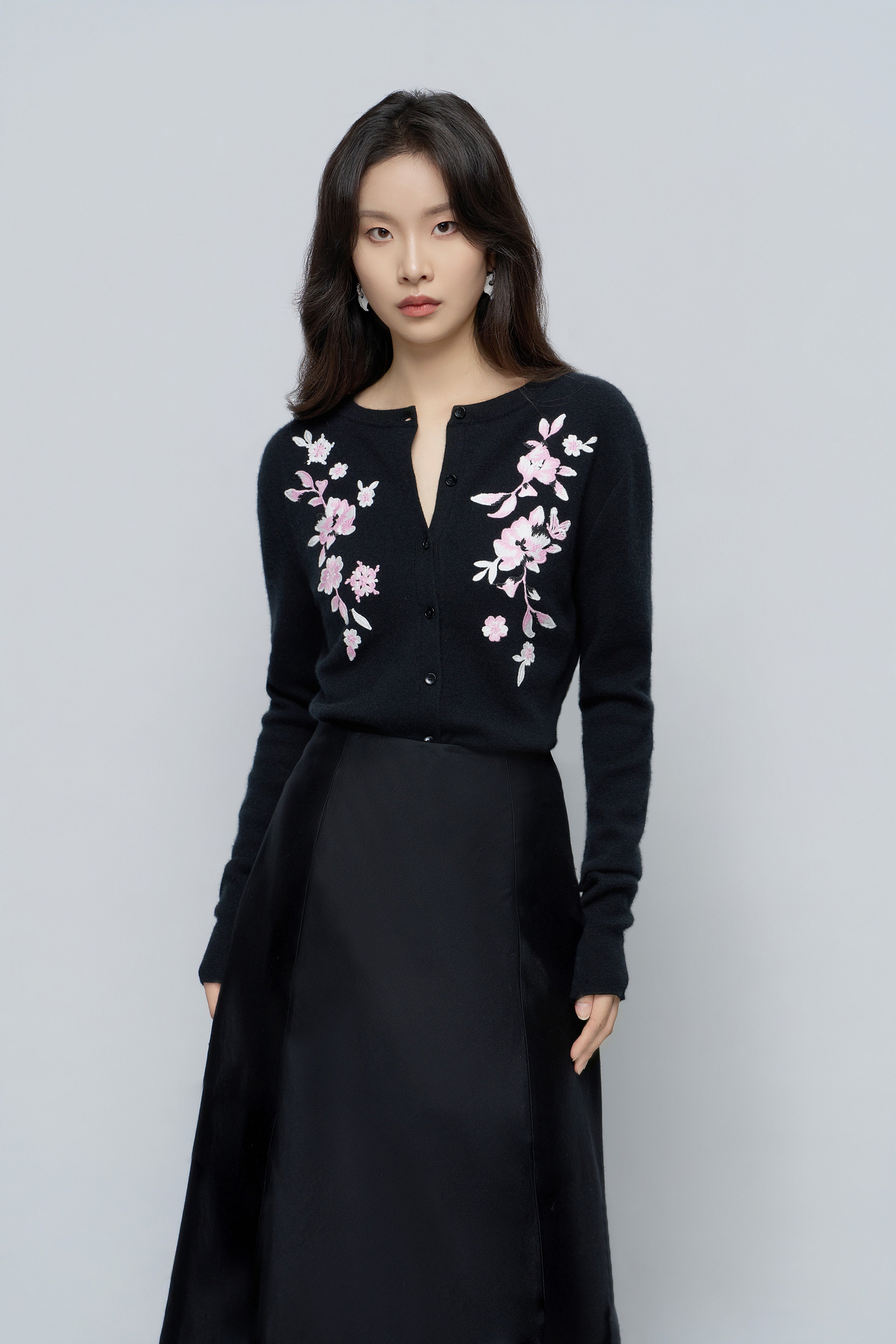 Two-Tone Embroidered Cardigan