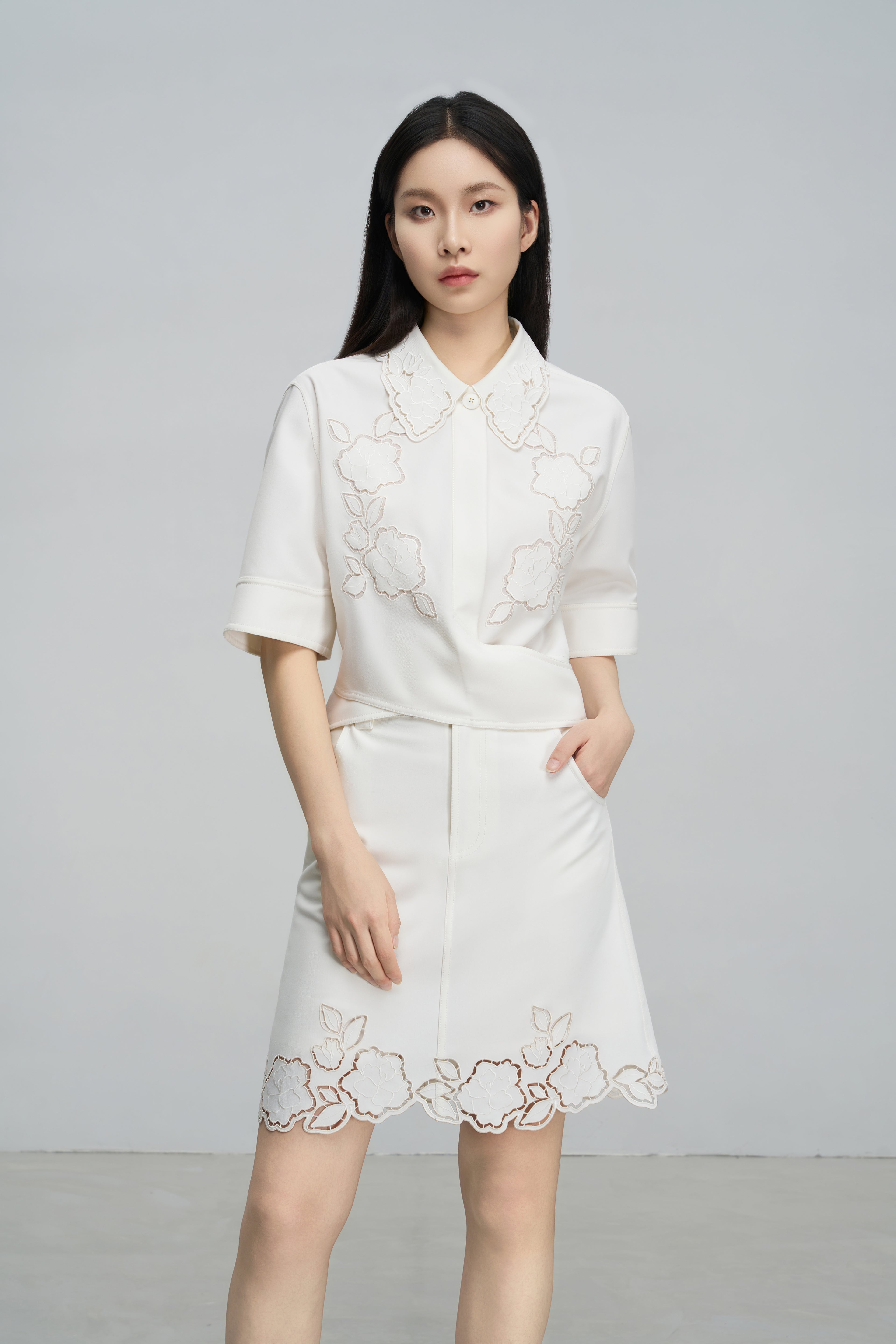 Cutout Embroidered Blouse