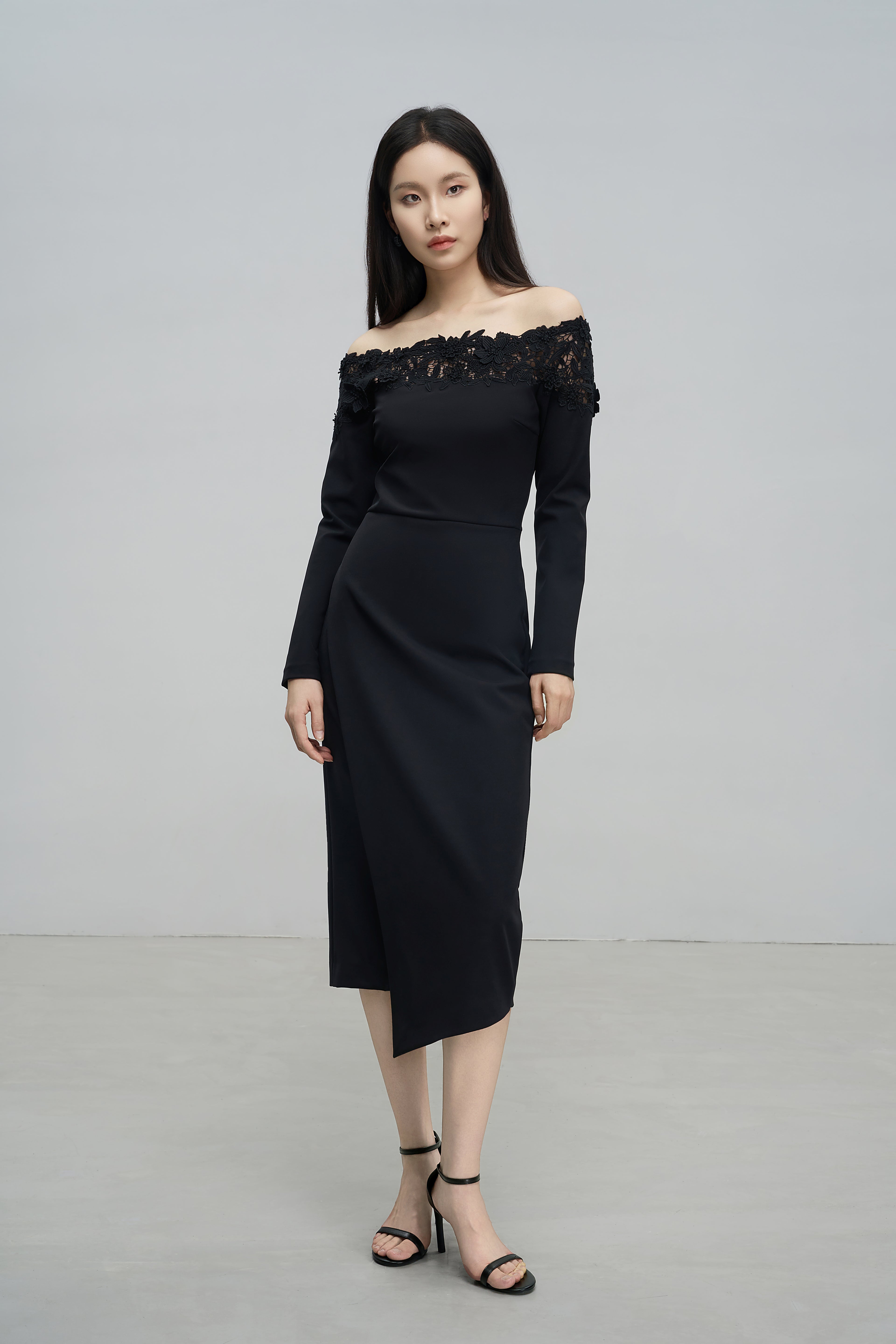 Off-the-Shoulder Lace Embroidered Dress