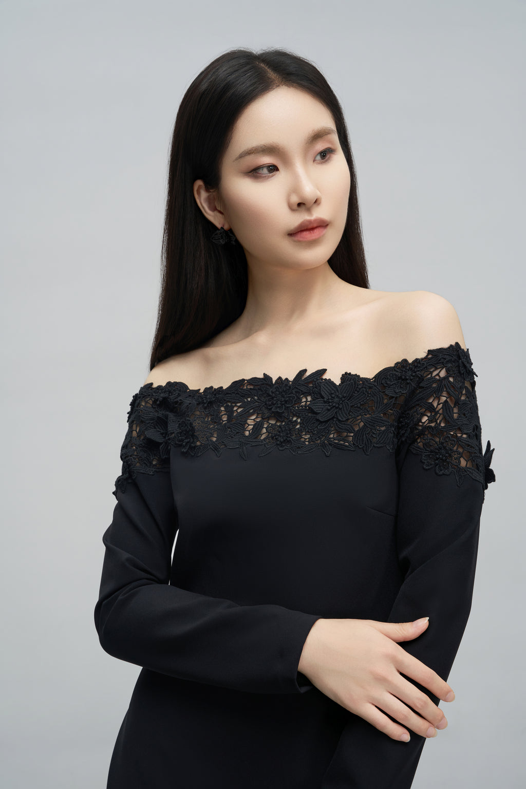 Off-the-Shoulder Lace Embroidered Dress