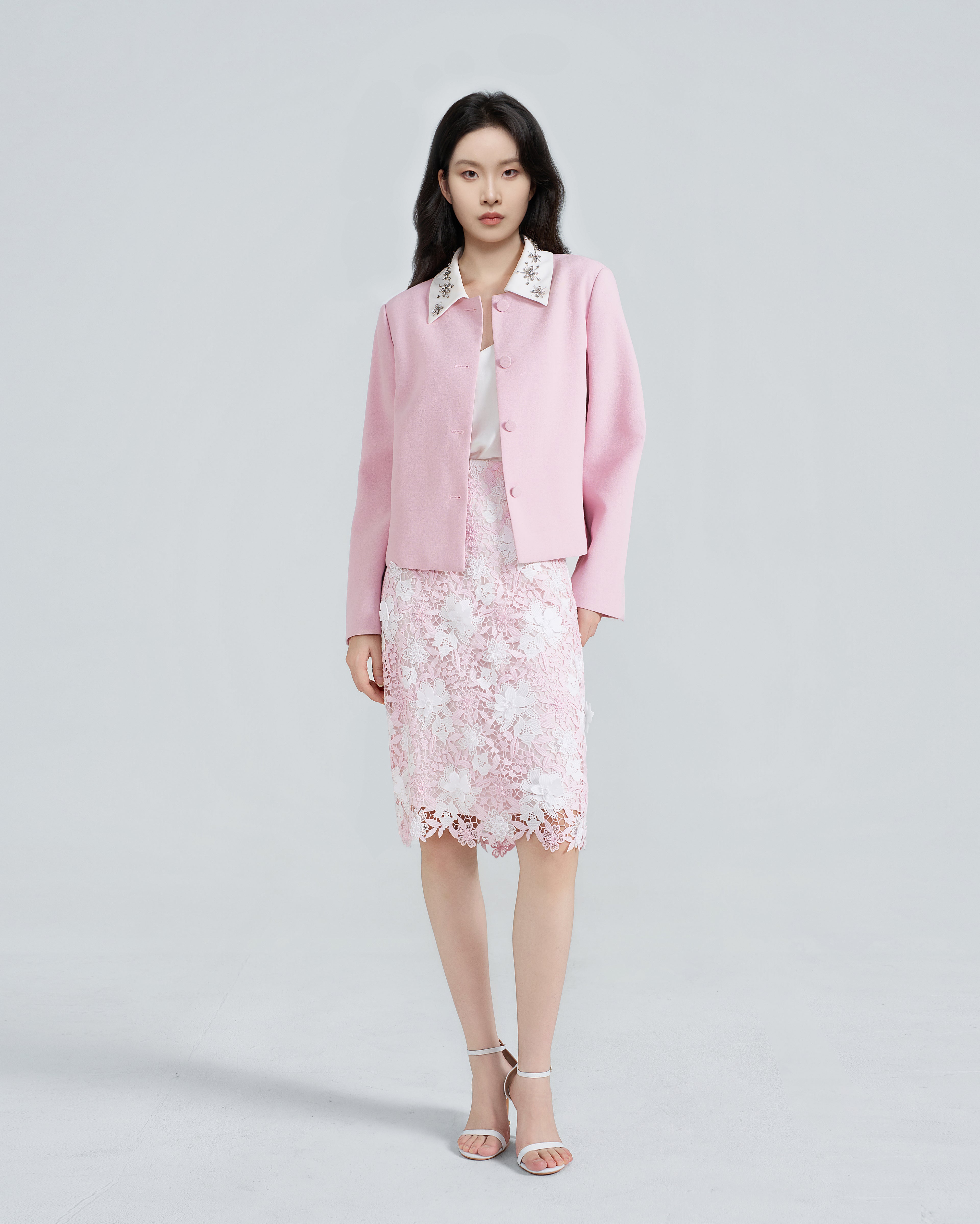 Exquisitely Tailored Bead-Embroidered Pink Coat